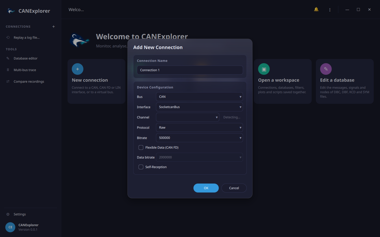 New connection dialog